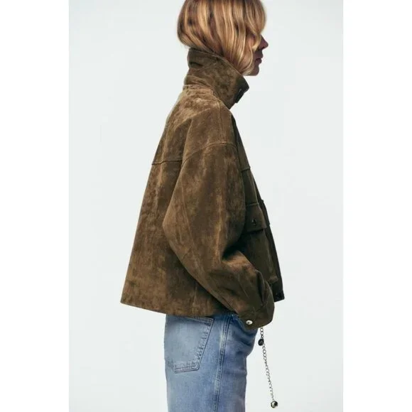 ZARA 100% LEATHER BOMBER JACKET - Picture 4 of 14